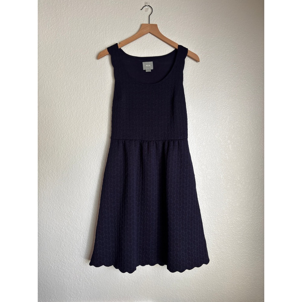 Maeve Anthropologie Navy Blue Matelasse Scalloped Back Lace Cutout Dress Small
